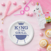 Koning van de Gril, blauw Papieren Bordje (Feest)