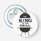Koning van de Gril, zwarte blauwe kroon Button Flesopener (Voorkant)