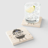 Koning van de Gril, zwarte blauwe kroon Stenen Onderzetter (Zijkant)