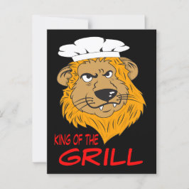 Koning van de grill, boze leeuwenkop, grappig briefkaart