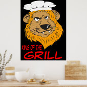 Koning van de grill, boze leeuwenkop, grappig poster (Keuken)