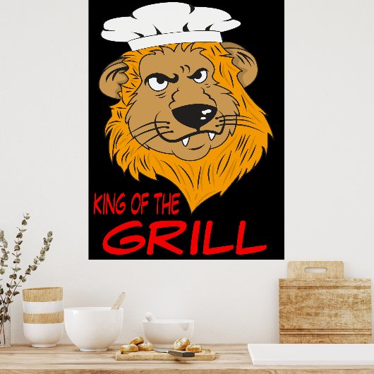 Koning van de grill, boze leeuwenkop, grappig poster (Keuken)
