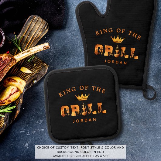 Koning van de Grill Gepersonaliseerd Ovenwant & Pannenlap Set