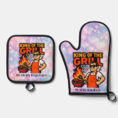 Koning van de Grill Grappige Vaderdag BBQ Master  Ovenwant & Pannenlap Set (Voorkant)