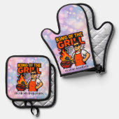 Koning van de Grill Grappige Vaderdag BBQ Master  Ovenwant & Pannenlap Set (Voorkant / Achterkant)