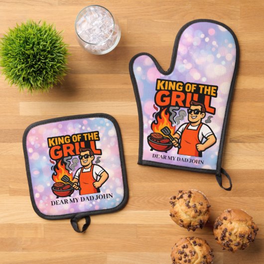 Koning van de Grill Grappige Vaderdag BBQ Master  Ovenwant & Pannenlap Set (Top down)