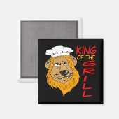 Koning van de Grill, Leeuw Chef, Grappige Zwarte Magneet (Voorkant / Achterkant)