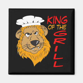 Koning van de Grill, Leeuw Chef, Grappige Zwarte Magneet