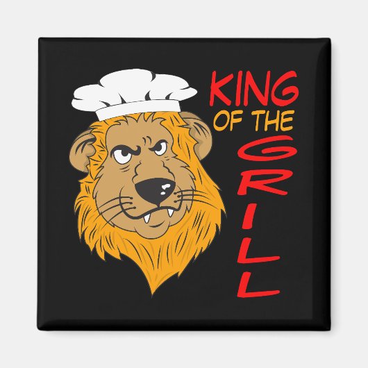 Koning van de Grill, Leeuw Chef, Grappige Zwarte Magneet (Voorkant)