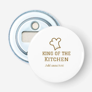 Koning van de keuken bruine chef koken bruine hoed button flesopener