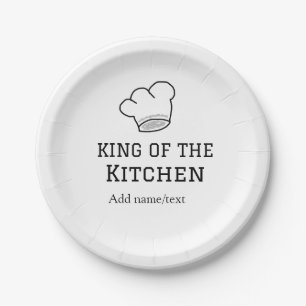 Koning van de keuken chef koken voeg naam kroon ha papieren bordje
