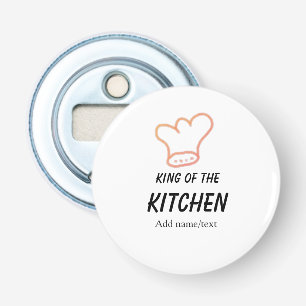 Koning van de keuken chef koken voeg naam kroon to button flesopener