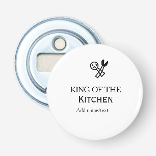 Koning van de keuken chef koken voeg naam kroon to button flesopener