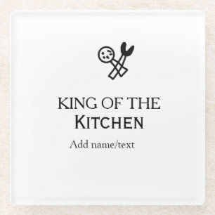 Koning van de keuken chef koken voeg naam kroon to glazen onderzetter