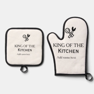 Koning van de keuken chef koken voeg naam kroon to ovenwant & pannenlap set