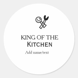 Koning van de keuken chef koken voeg naam kroon to ronde sticker
