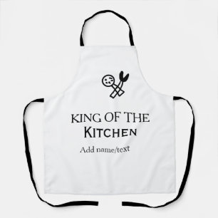 Koning van de keuken chef koken voeg naam kroon to schort