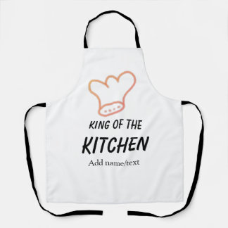 Koning van de keuken chef koken voeg naam kroon to schort