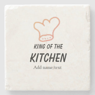Koning van de keuken chef koken voeg naam kroon to stenen onderzetter