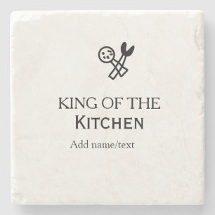 Koning van de keuken chef koken voeg naam kroon to stenen onderzetter