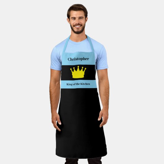 Koning van de keuken naam kroon blauw schort (Gedragen)