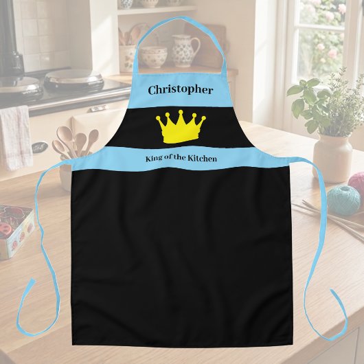 Koning van de keuken naam kroon blauw schort