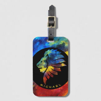 Koning van de oerwoud waterverf monogram leeuw bagagelabel