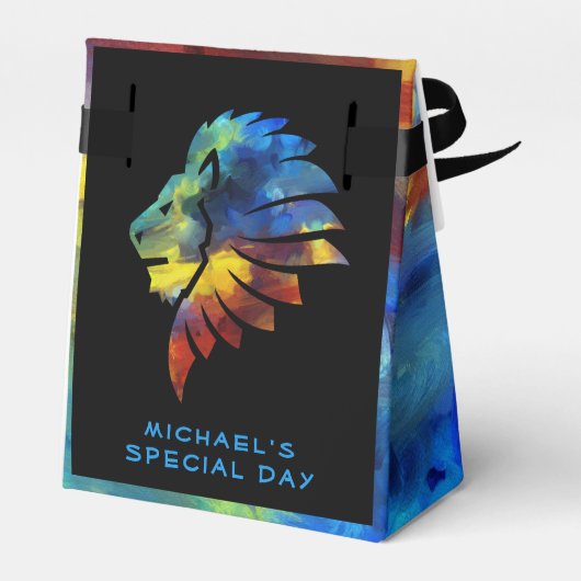 Koning van de oerwoud waterverf monogram leeuw bedankdoosjes (Achterkant)