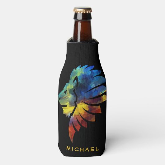Koning van de oerwoud waterverf monogram leeuw flesjeskoeler (Fles Voorkant)