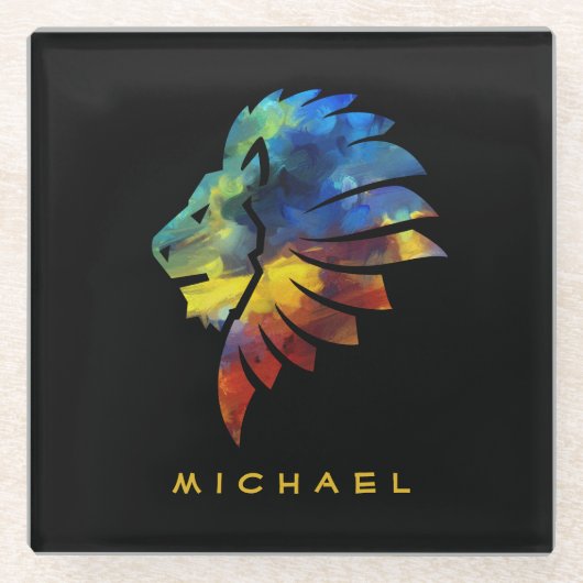 Koning van de oerwoud waterverf monogram leeuw glazen onderzetter (Voorkant)