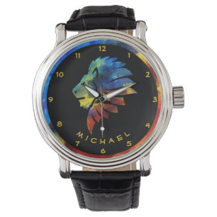 Koning van de oerwoud waterverf monogram leeuw horloge