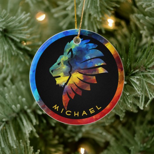 Koning van de oerwoud waterverf monogram leeuw keramisch ornament (Boom)