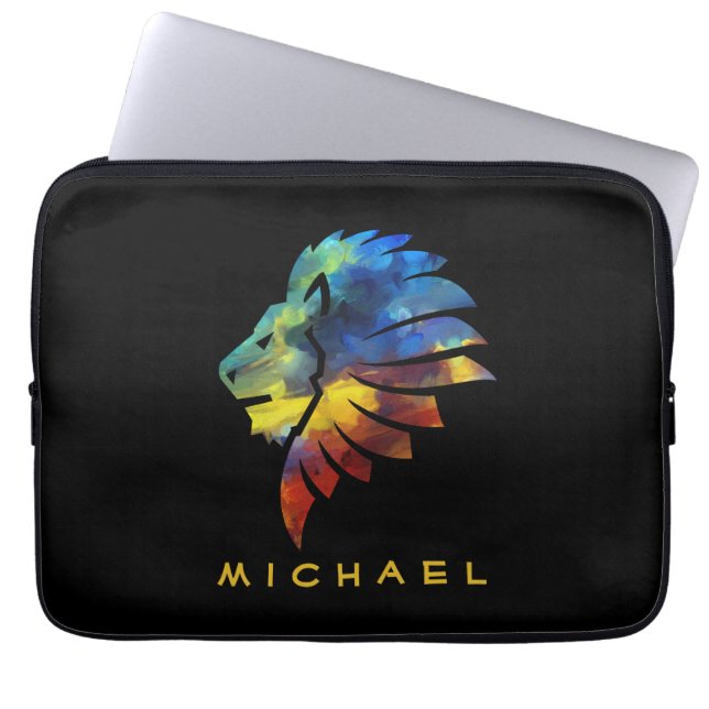 Koning van de oerwoud waterverf monogram leeuw laptop sleeve (Voorkant)