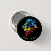 Koning van de oerwoud waterverf monogram leeuw ronde button 3,2 cm (Voorkant /achterkant)