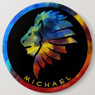 Koning van de oerwoud waterverf monogram leeuw ronde button 6,0 cm