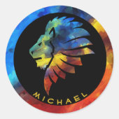 Koning van de oerwoud waterverf monogram leeuw ronde sticker (Voorkant)