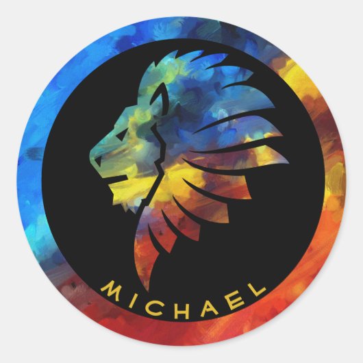 Koning van de oerwoud waterverf monogram leeuw ronde sticker (Voorkant)