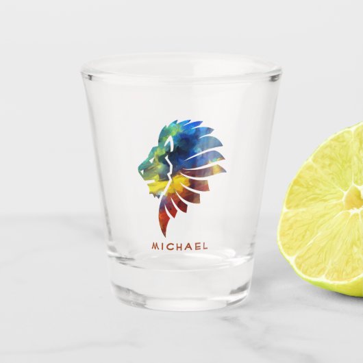 Koning van de oerwoud waterverf monogram leeuw shot glas (Voorkant)