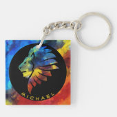 Koning van de oerwoud waterverf monogram leeuw sleutelhanger (Achterkant)