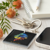 Koning van de oerwoud waterverf monogram leeuw sleutelhanger (Voorkant Rechts)