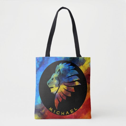 Koning van de oerwoud waterverf monogram leeuw tote bag (Voorkant)