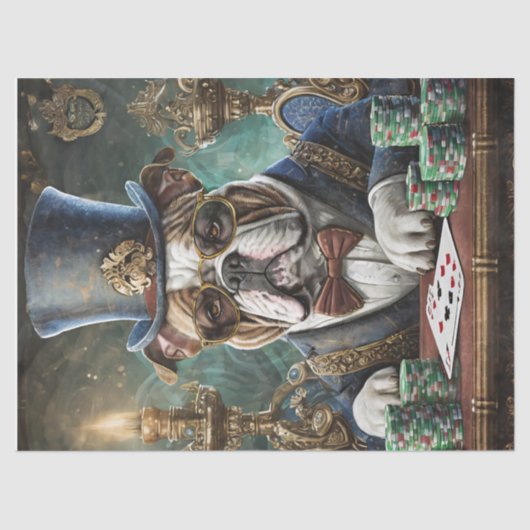 Koning van de Tafel, Bulldog speelt CardsTissue Pa Tissuepapier (Voorkant)