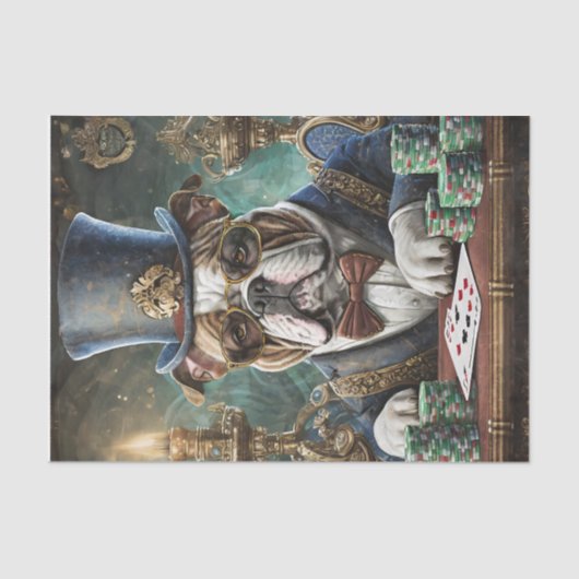 Koning van de Tafel, Bulldog speelt CardsTissue Pa Tissuepapier (Voorkant)