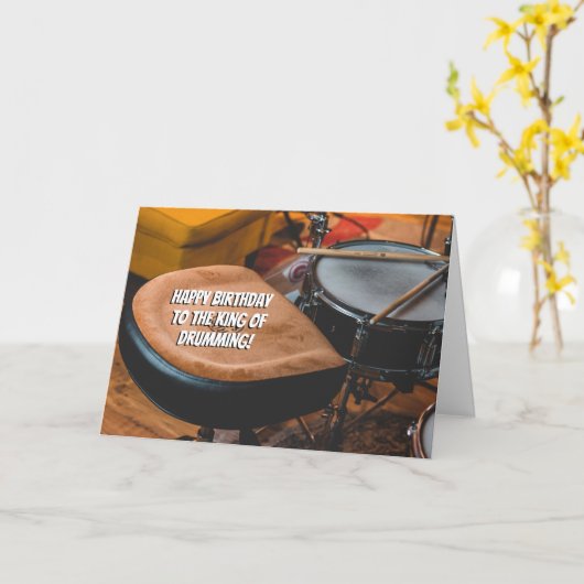 Koning van Drumming Drummer Fun Birthday Kaart (Gele Bloem)