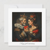 Koning van harten geeft hart aan koningin, aanpasb feestdagenkaart (Voorkant)