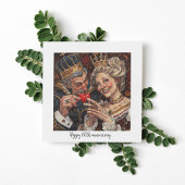 Koning van harten geeft hart aan koningin, aanpasb feestdagenkaart