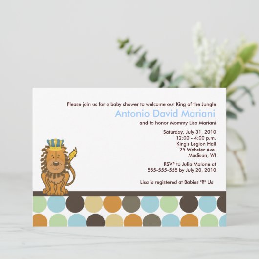 Koning van het Oerwoud Lion 5x7 Baby shower Uitnod Kaart (Staand voorkant)