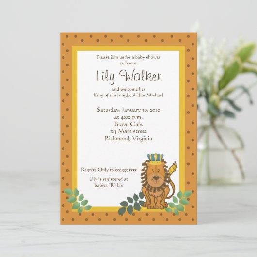 Koning van het Oerwoud Lion Baby shower 5x7 Uitnod Kaart (Staand voorkant)