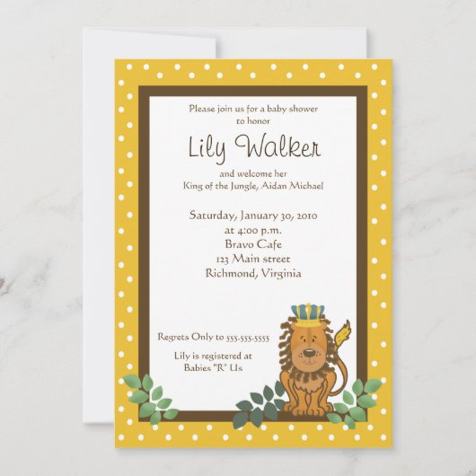 Koning van het Oerwoud Lion Baby shower 5x7 Uitnod Kaart (Voorkant)