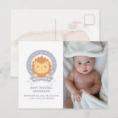 Koning van het Oerwoud Lion Cub Baby Boy Foto gebo Aankondigingskaart (Voorkant / Achterkant)